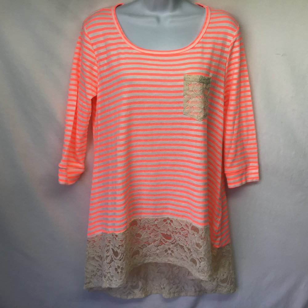 Orange Creek Tunic Hi Lo Lace Hem 3/4 Sleeve NWT M